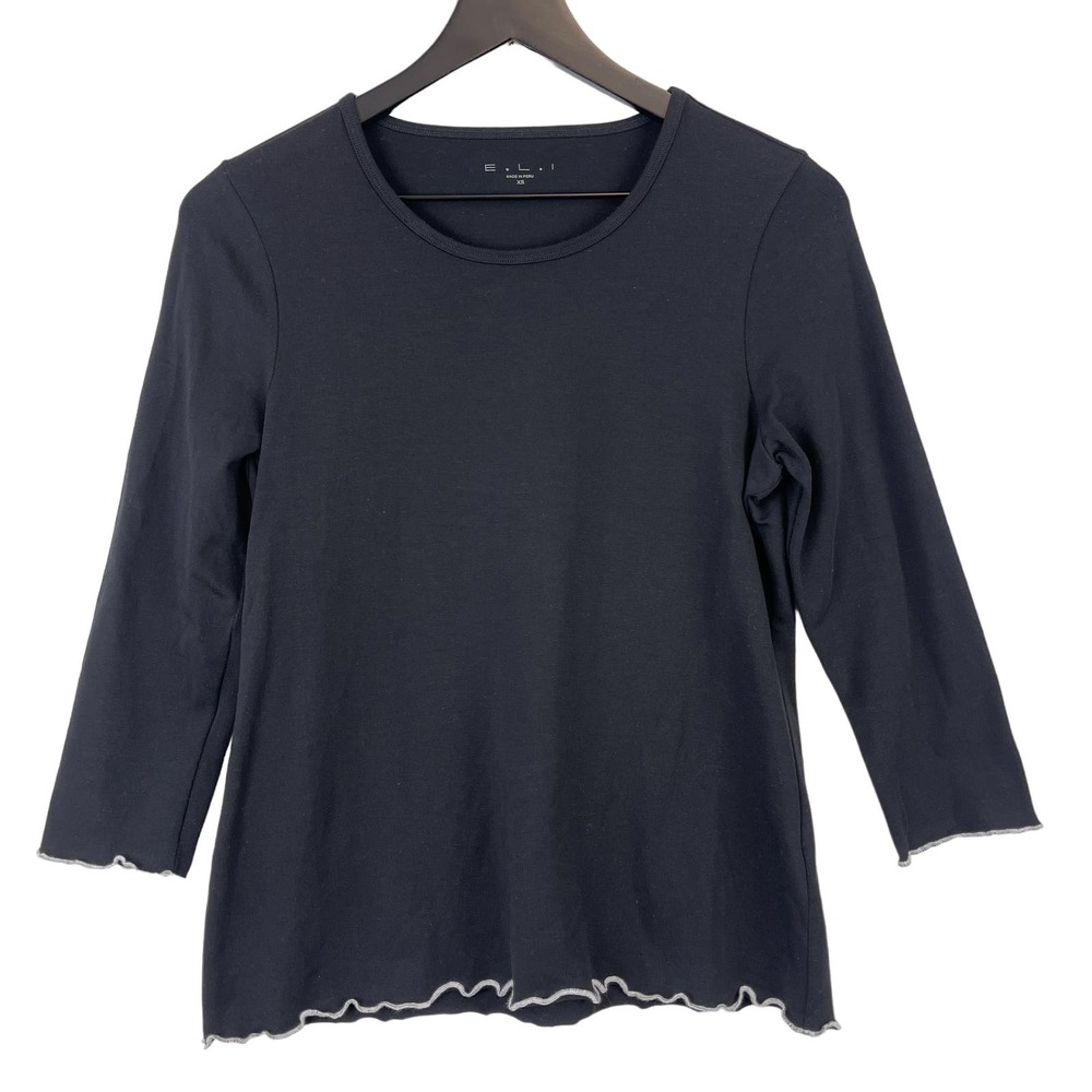 E.L.I (XS) Womens 3/4 Sleeve Black Shirt Pima Cotton